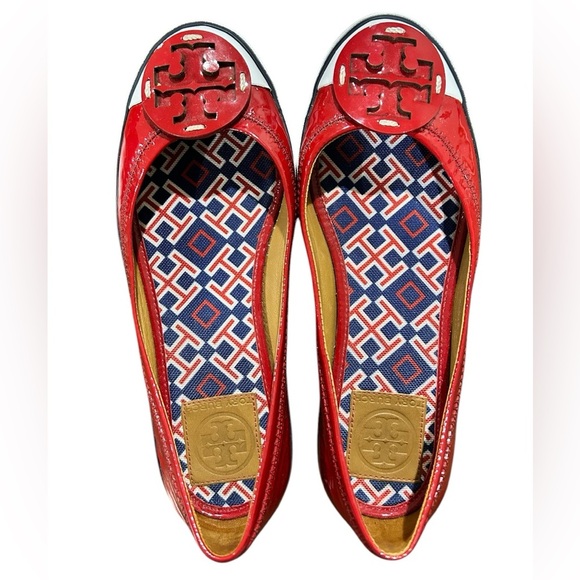 Tory Burch Cherry Red Channing Reva Patent Leather Sneaker Flats - Picture 1 of 12
